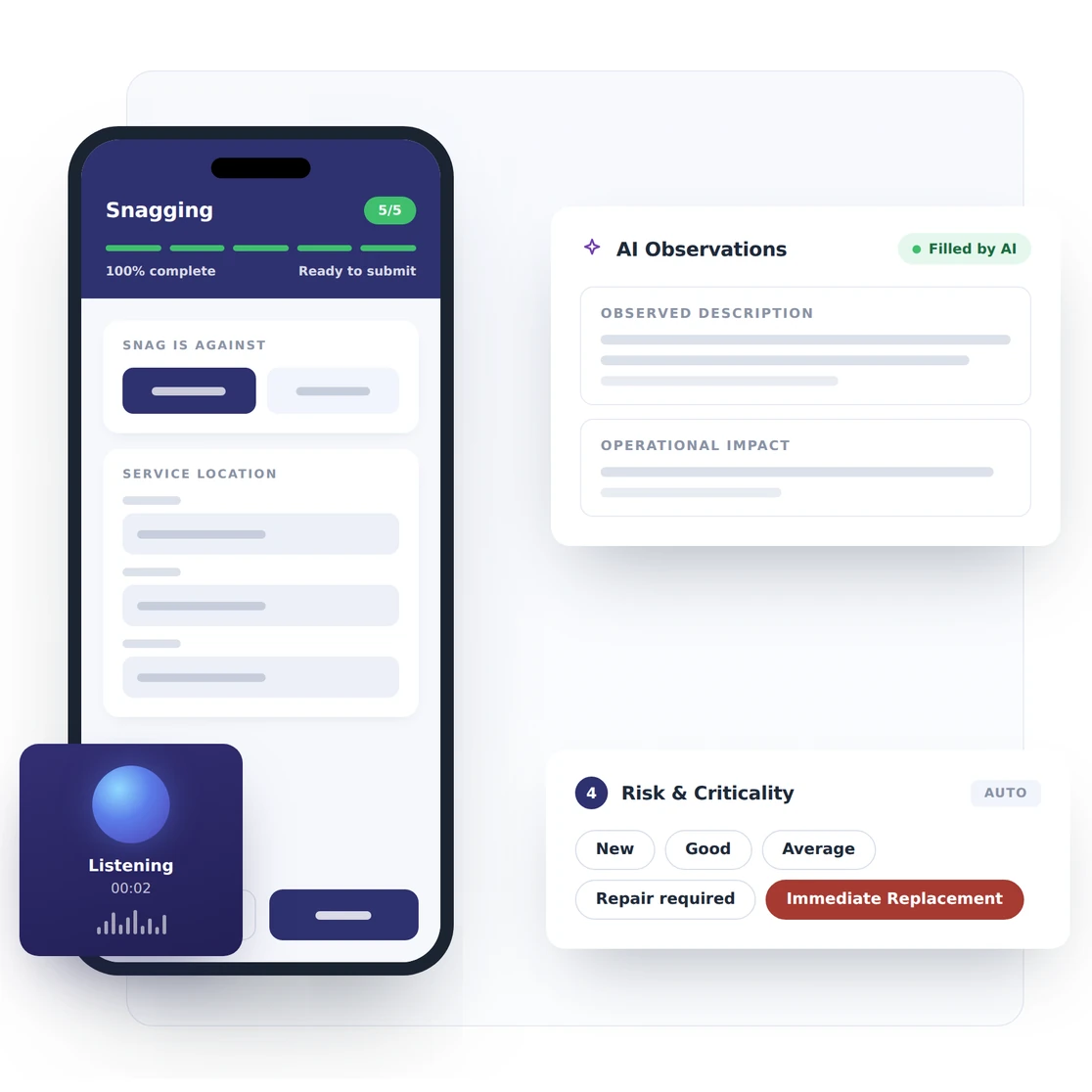 Maestro modules shown across desktop and mobile, with work orders, predictive alerts and asset records
